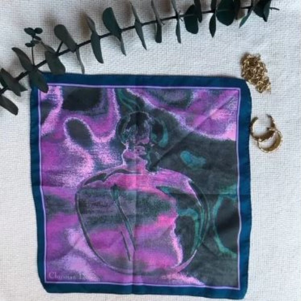 Christian Dior Poison Edition Purple & Green Cotton French square scarf